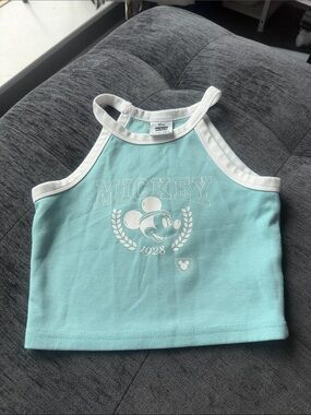 Disney Aqua Cropped Mickey Tank with White Trim
